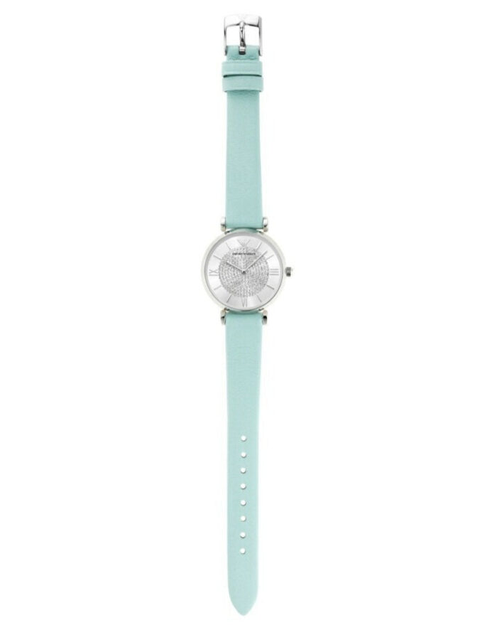 Emporio Armani Gianni T Bar Analog Crystals Silver Dial Blue Leather Strap Watch For Women - AR11443 - Image 7